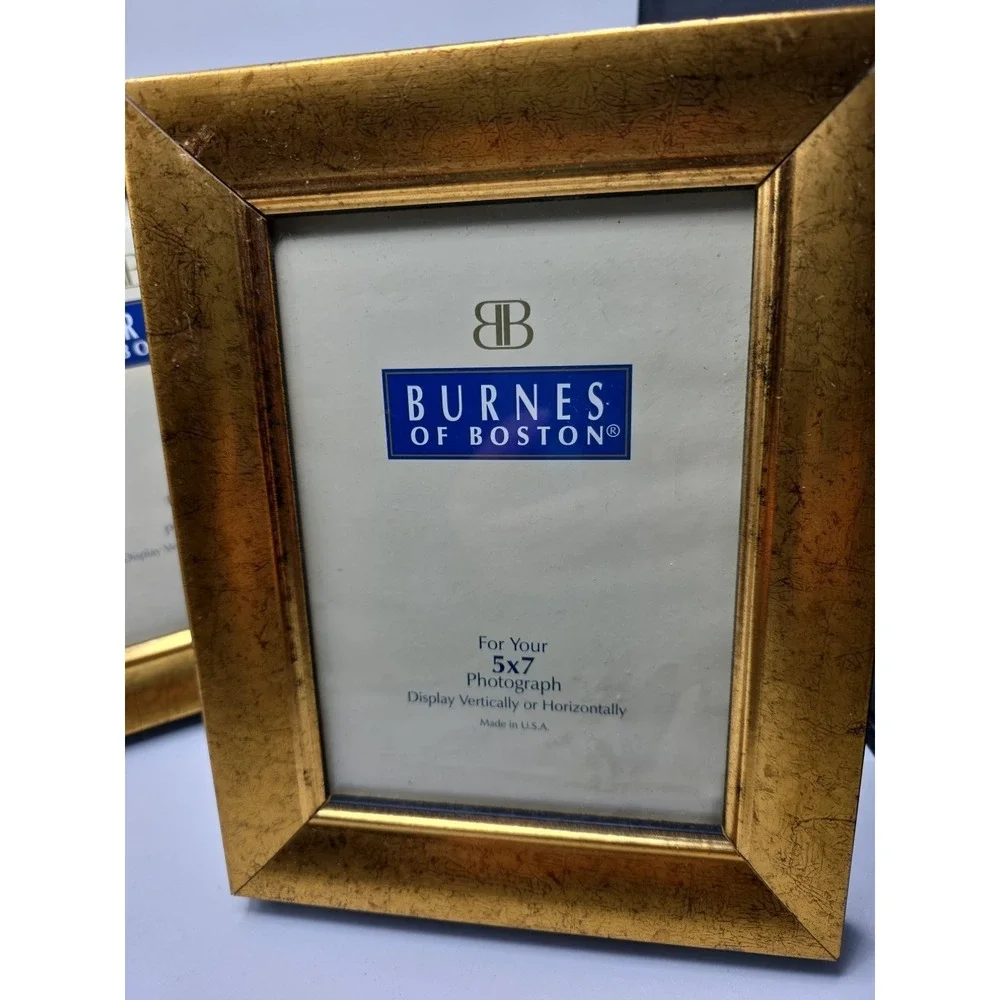 2 Burnes of Boston 5x7 Gold Border Photo Picture Frames New Made In USA Pair